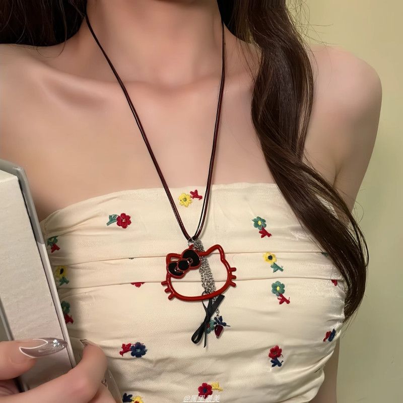 甜美少女心镂空kitty猫挂件项链女甜酷百搭长款锁骨链配饰|undefined