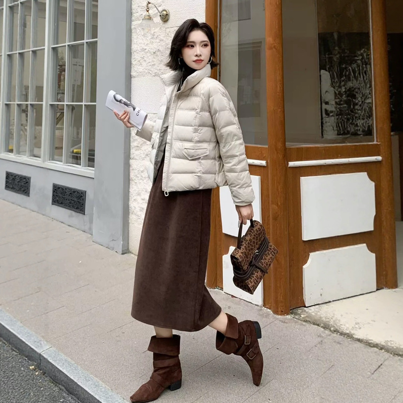 2026 Autumn/Winter New Korean Style Stand Collar Short Down Jacket for Petite Women, Lightweight Puffer Coat for Winter