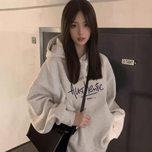 新款宽松连帽卫衣女春秋美式字母加绒加厚慵懒风学生长袖外套上衣