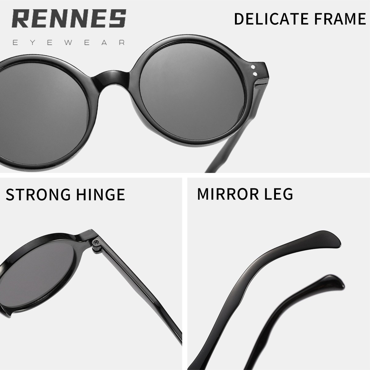 Gafas de sol con clavos de arroz con montura redonda retro de nueva moda para hombres y mujeres Gafas de sol anti-ultravioleta de lujo ligero europeas y americanas Sunglasses