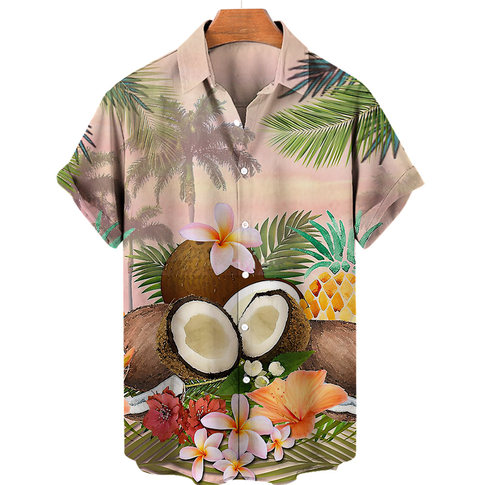 Men's Gender Printing Design Vacation Style Wholesale Men's Vacation Cartoon Landscape Short Sleeve Printing Men's Tops