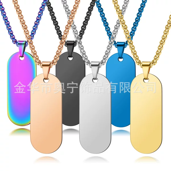 Directly supplied by the manufacturer, stainless steel oval pendant necklace with laser engraving, metal nameplate 50*20mm