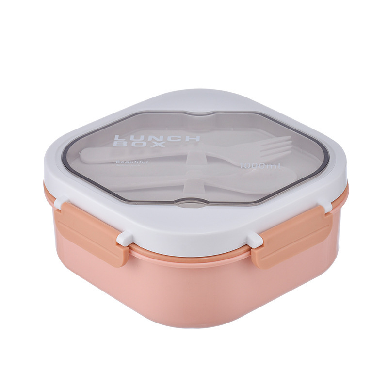 Lonchera de plástico de doble capa y tres compartimentos, muy vendida al por mayor, para estudiantes y trabajadores de oficina, lonchera cuadrada portátil de PP, lonchera para el hogar.