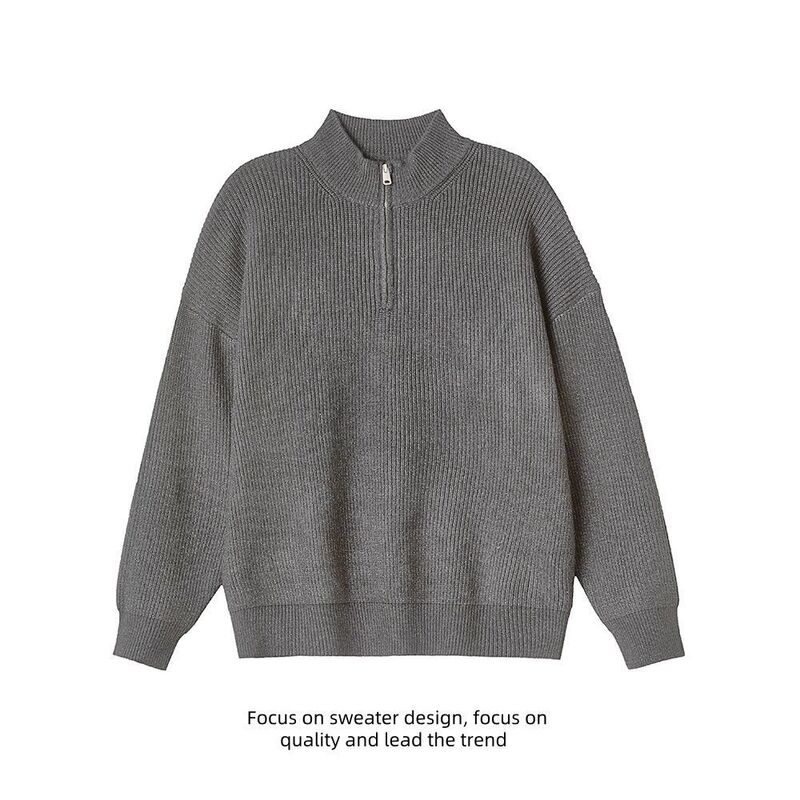 Autumn and Winter Style Half-High Collar Zip-Up Sweater for Men, Casual Style Knitwear Jacket Autumn and Winter Style Half-High Collar Zip-Up Sweater for Men, Casual Style Knitwear Jacket