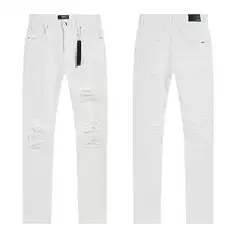 2025 Spring and Autumn New Style A@Mi High Street Frayed Pattern Slim Jeans for Men and Women Same Style One Piece Wholesale Dropshipping