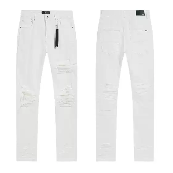 2025 Spring and Autumn New Style A@Mi High Street Frayed Pattern Slim Jeans for Men and Women Same Style One Piece Wholesale Dropshipping