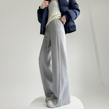 浅灰色lulu同款运动裤女秋冬新款美式直筒卫裤高腰休闲加绒阔腿裤