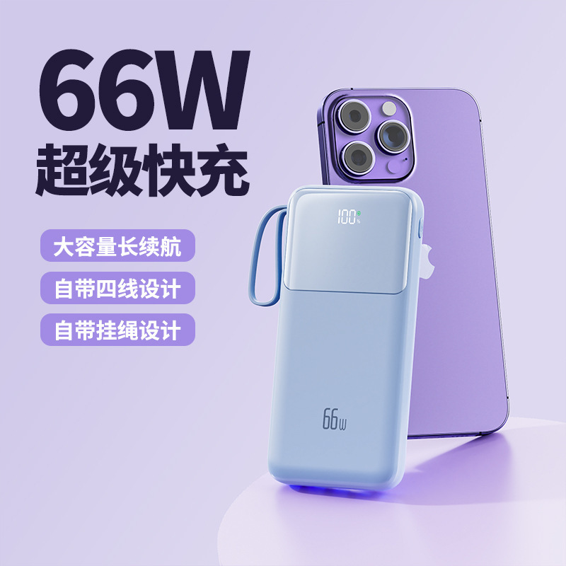 Batería Externa Portátil con Cable 66W 20000mAh de Plástico de Carga Rápida