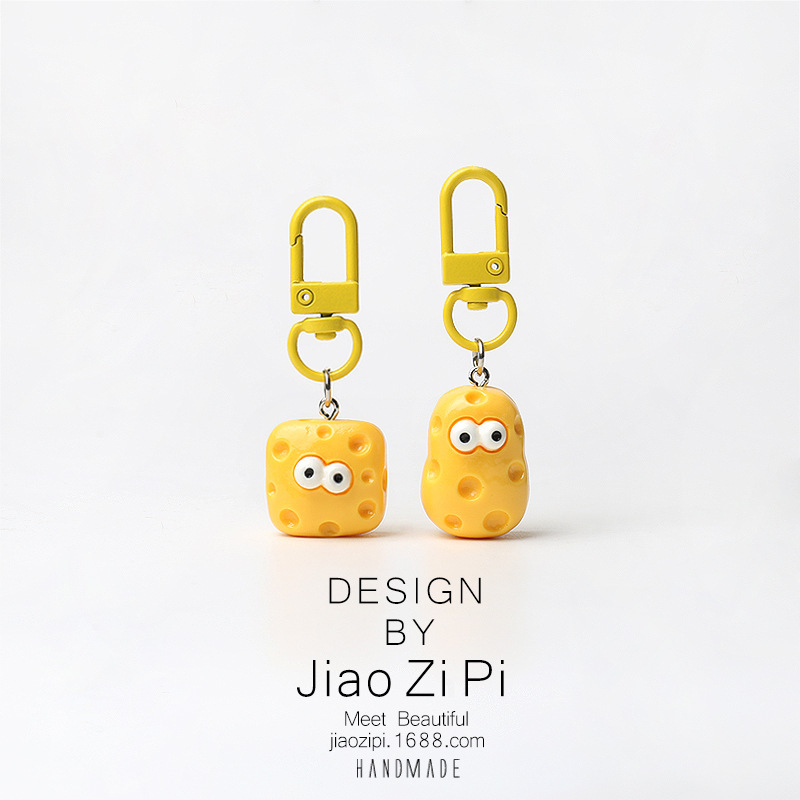 Fun Simulation Three-Dimensional Big Eyes Cheese Keychain Cute Funny Backpack Cheese Pendant Accessories Cartoon Pendant