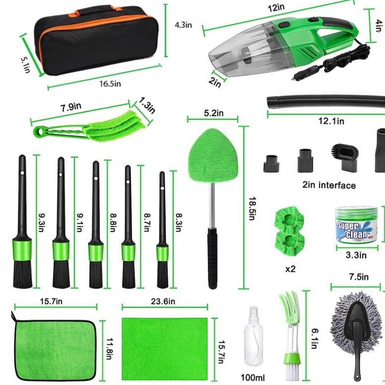 Juego de limpieza de lavado de autos de 16 piezas cepillo de taladro eléctrico cepillo de cubo de rueda cepillo de hueco de aire acondicionado guantes de esponja kit de limpieza de autos