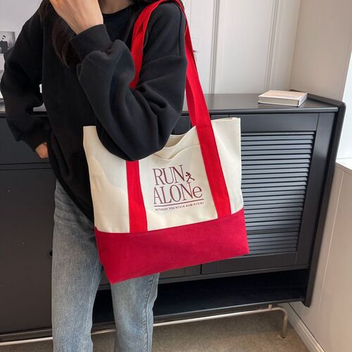 Canvas bag women's 2024 new large bag high school student large capacity shoulder bag versatile Korean version forest style outing bag