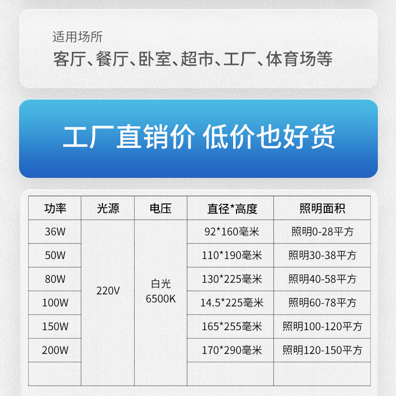 lámpara de lámpara LED lámpara de lámpara de lámpara de lámpara de aluminio disipación de calor DOB taller de almacenamiento iluminación de fábrica LED