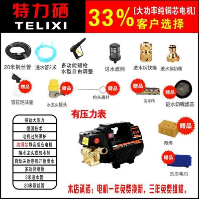 brush water pump water gun copper: Portable car washer - black-copper-core-copper-with-20-m-steel-wire-tube-short-gun-1-copper-quick-gift-bag