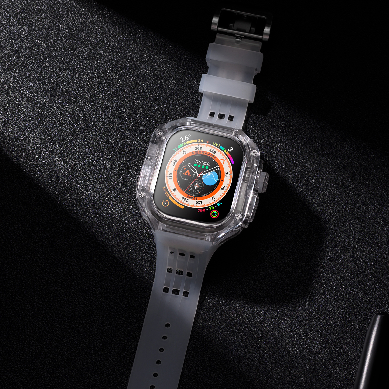 Correa de reloj iwatch aplicable Caja protectora transparente Apple 8 49MM Caja modificada Correa de caucho fluorado Hebilla Richard