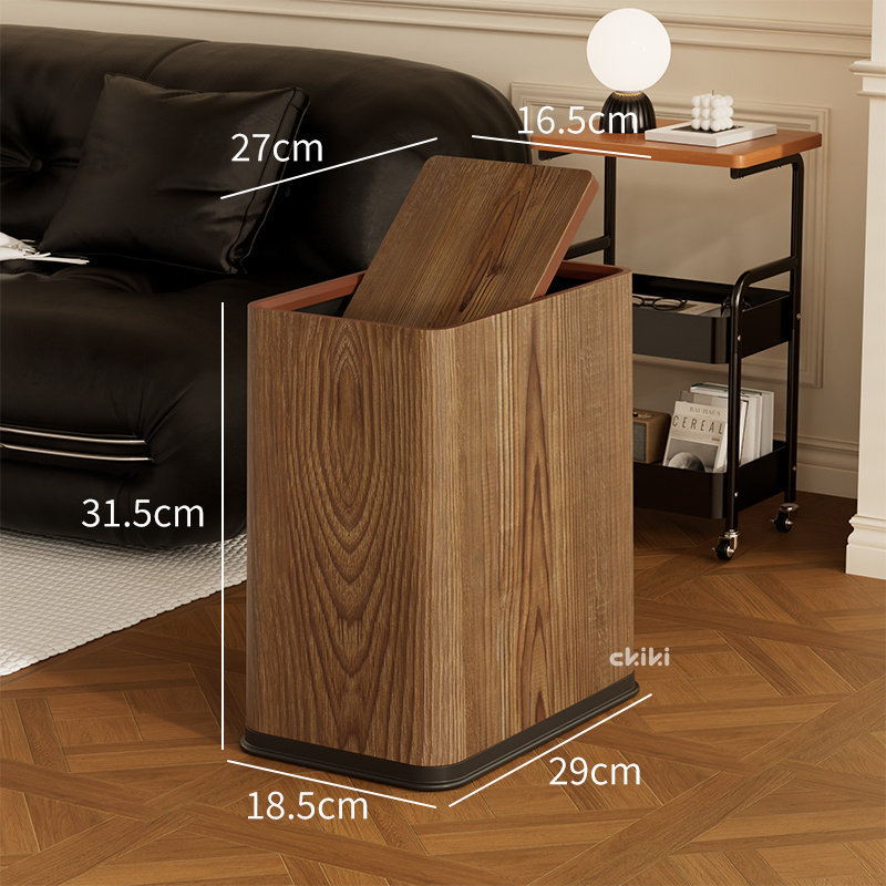 Narrow Gap Trash Can for Home Use in Living Room, Kitchen, Large Size, Wood Grain Design, with Lid, Suitable for Toilet and Bathroom