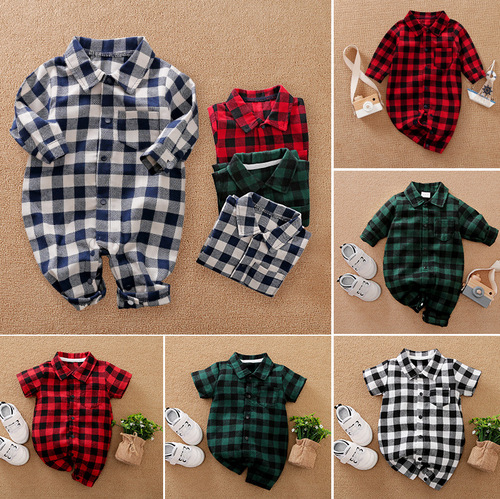 Minimalist Gentleman Baby onesie Spring and Autumn Grid Gentleman 0-1 year old baby crawling outfit outdoor clothing cross-border