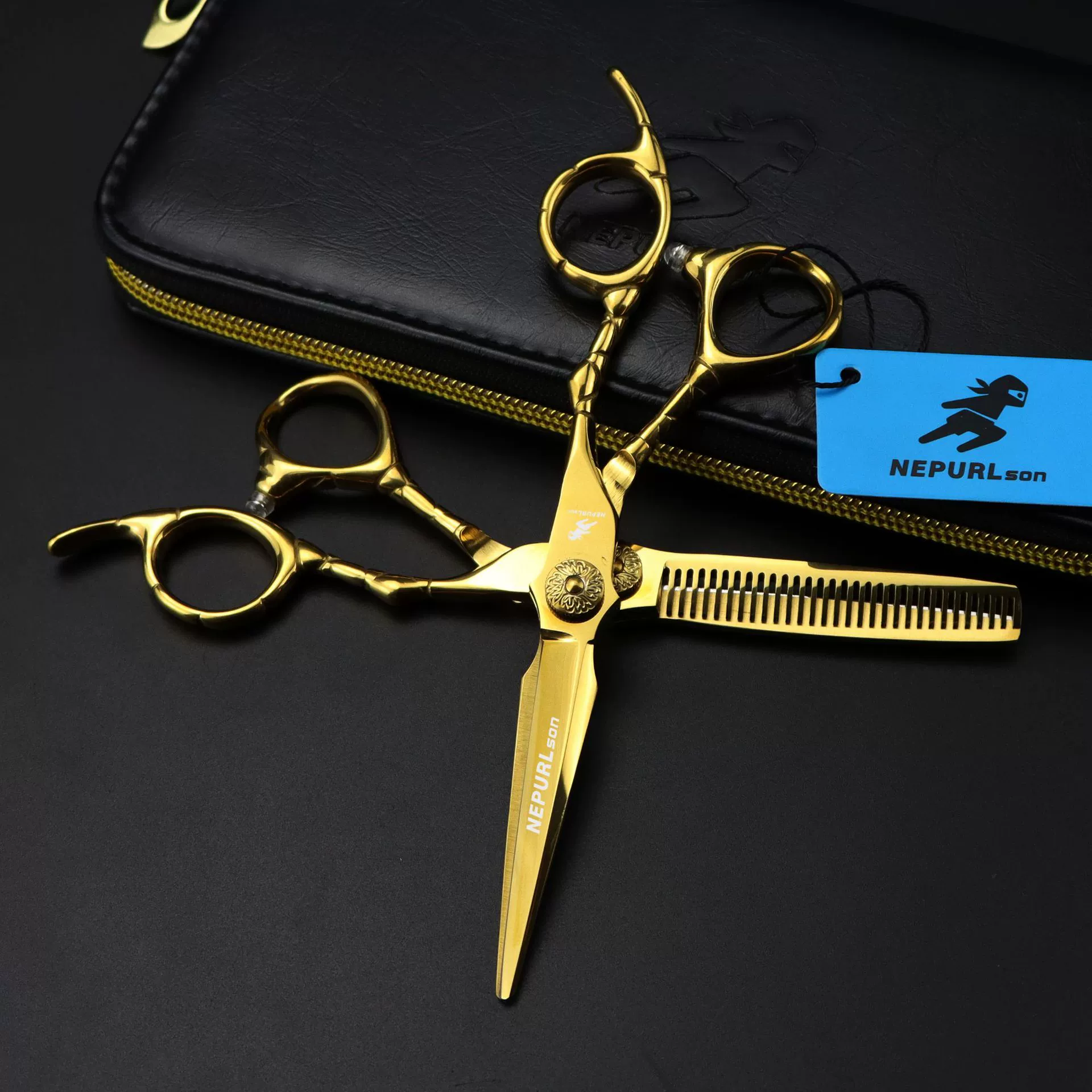 6,0-дюймовые Парикмахерские ножницы Neipson с сетчатой ручкой из золотого крокодила Парикмахерские ножницы плоские ножницы тонкие QX2-0405