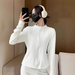 加绒瑜伽外套秋冬女士立领曲线拉链长袖修身显瘦时尚运动外穿上衣