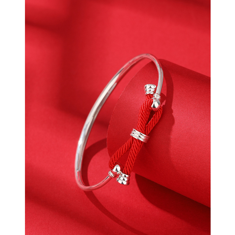 Pulsera de plata para mujer 999 plata esterlina cuerda roja arco luz lujo nicho diseño llano anillo pulsera de plata para novia