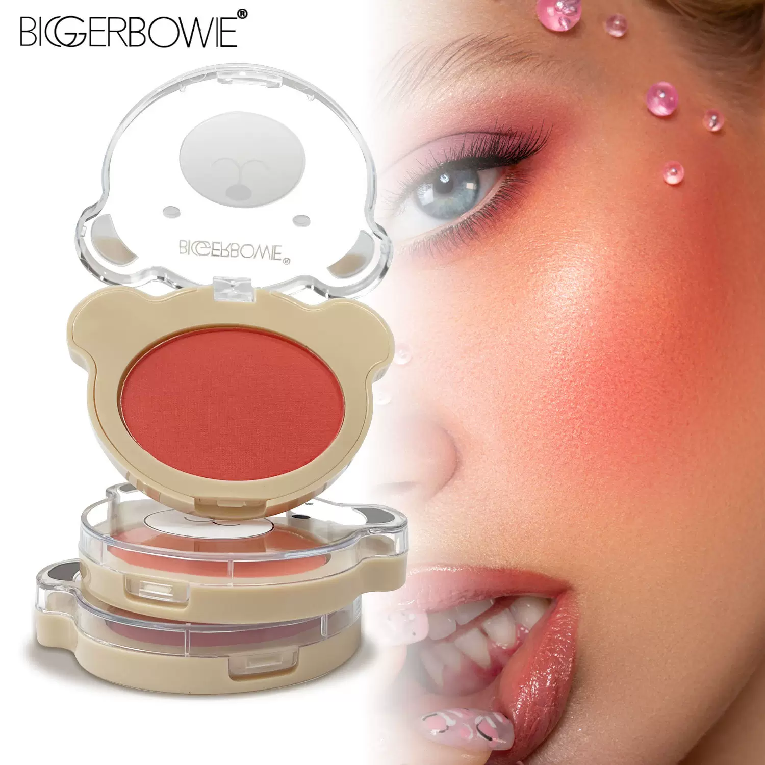 跨境专供爆款BIGGERBOWIE自然腮红修容提亮丝滑裸妆批发胭脂粉