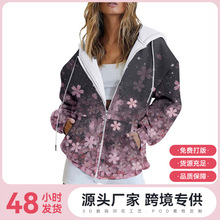 2025秋季Y2K亚马逊独立站3D印花拉链欧码休闲时尚卫衣连帽衫外套