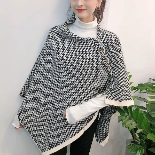 Korean Style New Button Houndstooth Scarf Shawl Dual-use Autumn and Winter Thickened Warm Cashmere Women's Scarf