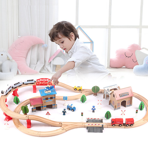 Wholesale wooden TMS88pc electric train track set educational wooden toys puzzle wooden track
