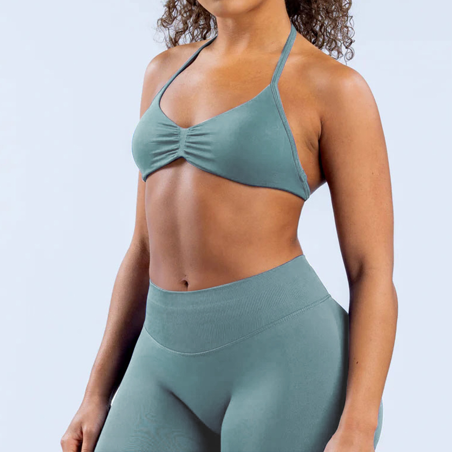 Chaleco halter de yoga sin costuras transfronterizo pantalones de yoga de cadera elásticos altos pantalones de fitness tirantes conjunto de sujetador deportivo