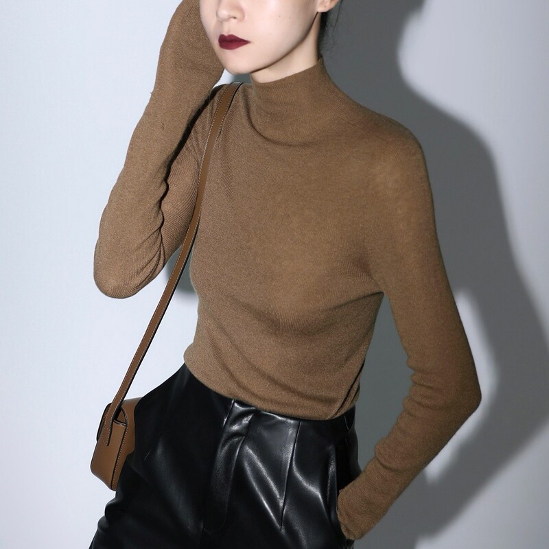 [Ready Stock] Artemisia Luxury Cashmere Silk Seamless One-Line Ready-To-Wear High-Neck Bottoming Knitwear for Women in Autumn and Winter