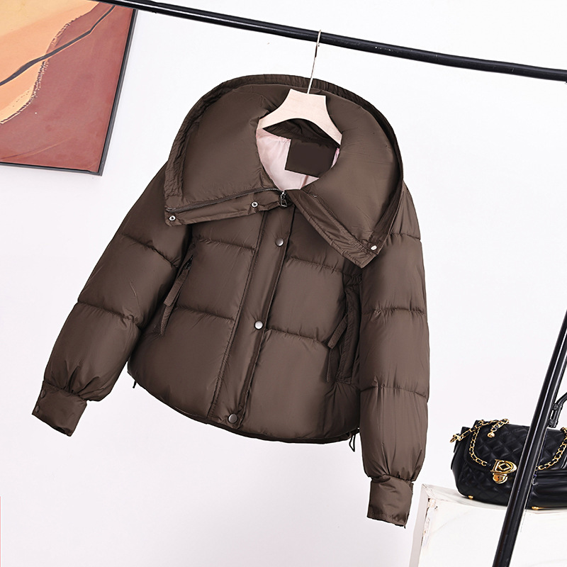 Algodón de pluma para mujeres sueltas engrosadas de moda coreana 2024 nueva moda pequeña chaqueta alta corta
