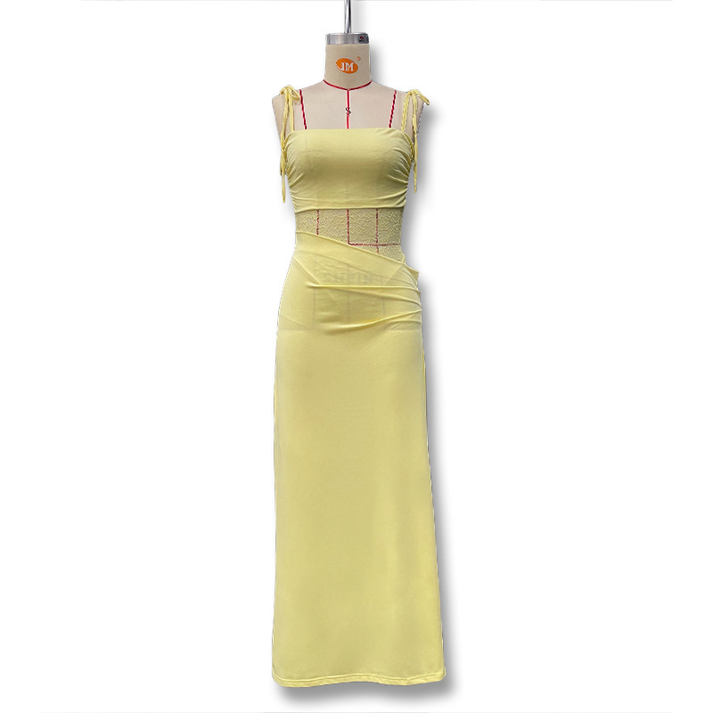 Aliexpress 2025 primavera nueva ropa de mujer europea y americana sexy encaje empalmado hueco perspectiva vestido de arnés