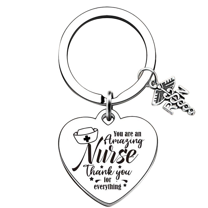 欧美跨境钥匙扣挂件护士帽钛钢金属刻字钥匙扣护士节标志礼物