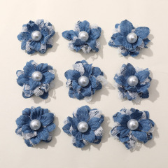 韓系牛仔山茶花珍珠小眾甜美風鎖骨花配飾髮飾髮夾配件材料批發