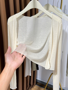 Ice Silk Sun Protection Cardigan Women's Shawl Summer with Suspender Skirt Outer Long-Sleeved Small Waistcoat Knitwear Thin Top Women