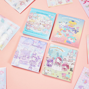 Japanese Cartoon Fantasy Square Sticker Book Kuromi Cute Portable Tearable DIY Handbook Decorative Stickers 25 Sheets