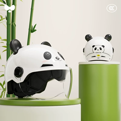 Small Battery Motorcycle Helmet, Motosiklet kaskı (dəbilqə) - 3c-panda-white-hd-short-lens-class-a-new-national-standard-one-size-fits-all