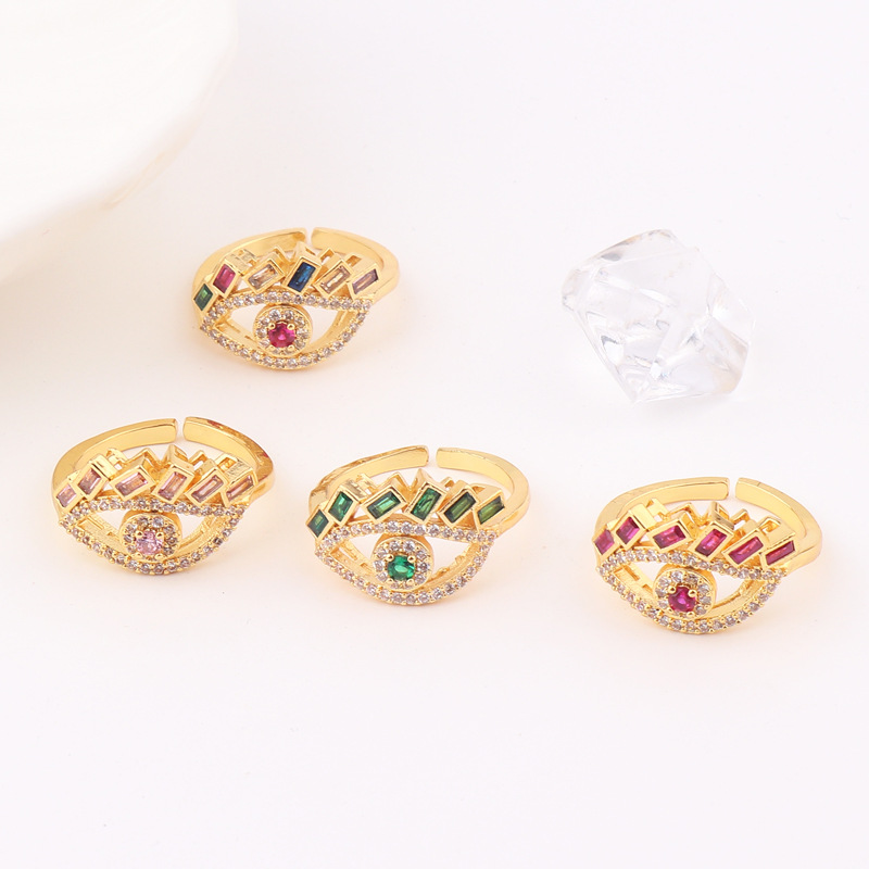 Fashion Devil's Eye Copper Open Ring Plating Zircon Copper Rings display picture 4