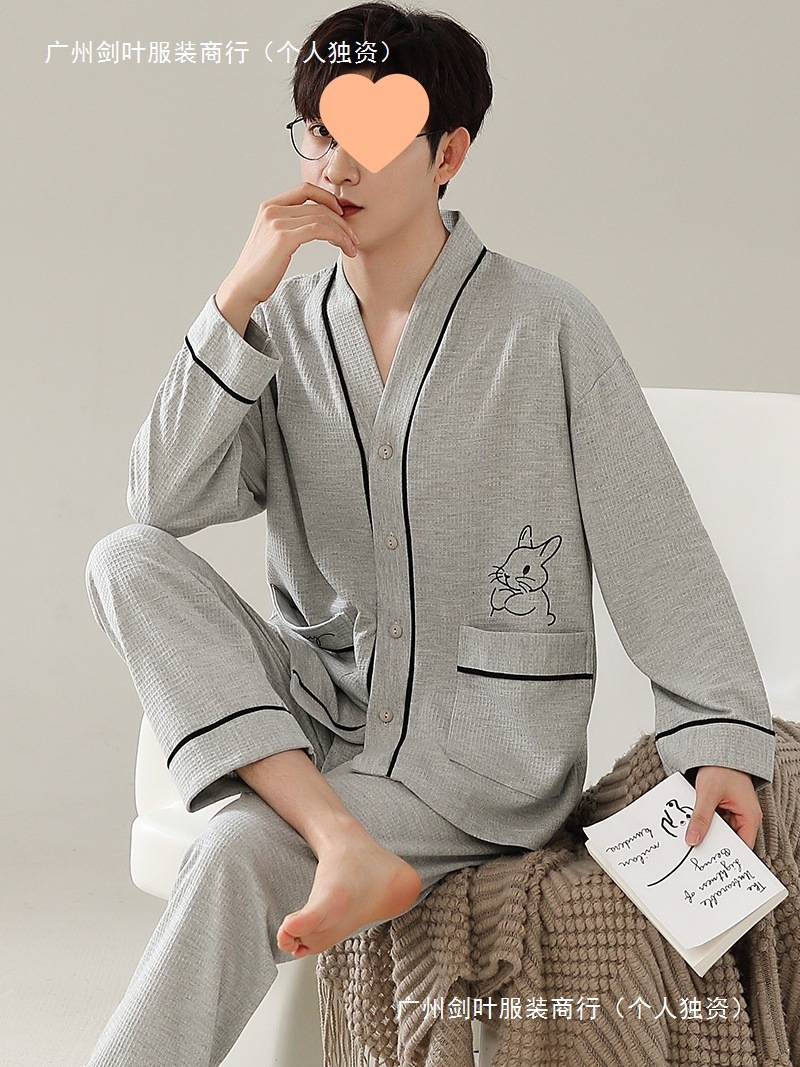 Pajamas Men's Spring and Autumn New Cotton Long-sleeved plus size Autumn and Winter Outwear Sports Cardigan Home Clothes suit