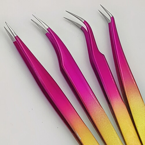 High-end stainless steel grafting eyelash tweezers, professional eyelash specialist flowering set tool golden feather tweezers complete set 