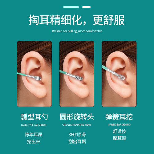Set of Ear Cleaning Tools: Portable Keychain Spiral Ear Scoop, Ear Pick, Cleaning Device for Cleaning Ears