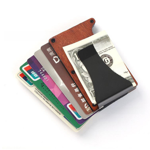 Factory Foreign Trade Wholesale Solid Wood Card Case Aluminum Alloy Credit Card Holder RFID Men's Metal Money Clip Customizable