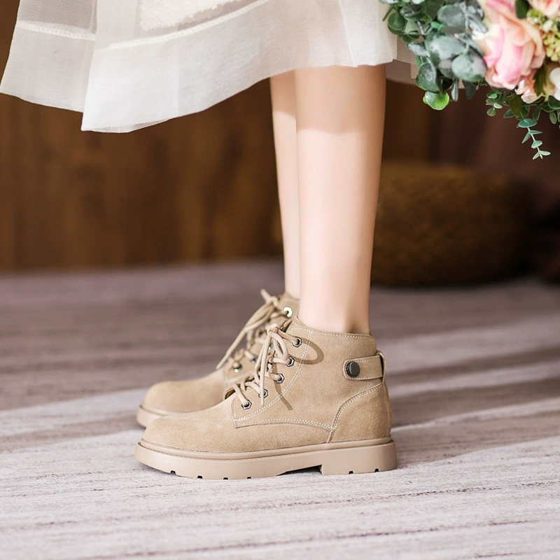 Женские короткие сапоги в стиле ретро, осенне-зимние ботинки в британском стиле из натуральной кожи, женские ботинки на среднем каблуке из натуральной кожи, новые замшевые ботинки Мартин.