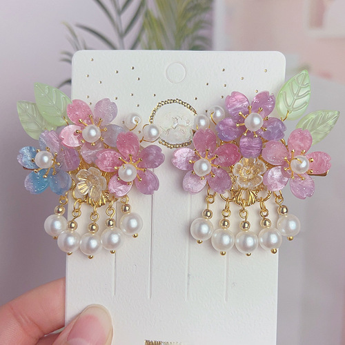 Hanfu Headwear Women's Children's Chinese Style Tassel Hair Clip Girls' Fairy Princess Ancient Costume Flower Hairpin Headwear