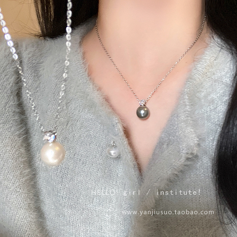 簡約冷淡風珍珠鋯石項鍊女小眾高級感百搭鎖骨鏈網紅毛衣鏈飾品潮