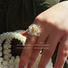 法式洛可可纯欲水晶花戒指手工串珠甜美日常邻家女孩百搭指环批发