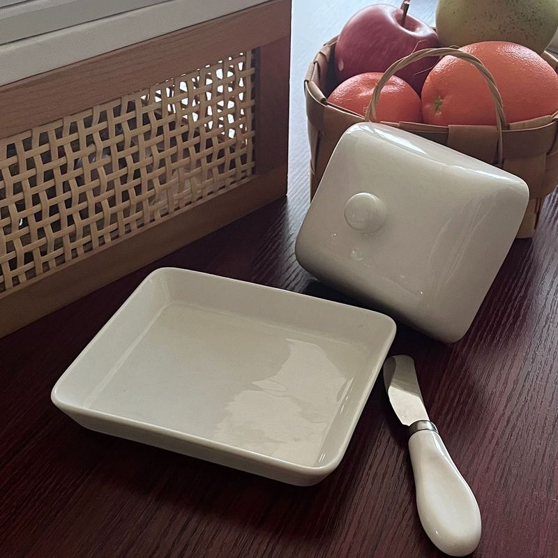 黄油盒陶瓷白色带盖方形牛油盒芝士奶酪保鲜西餐奶酪盒BUTTERDISH|undefined