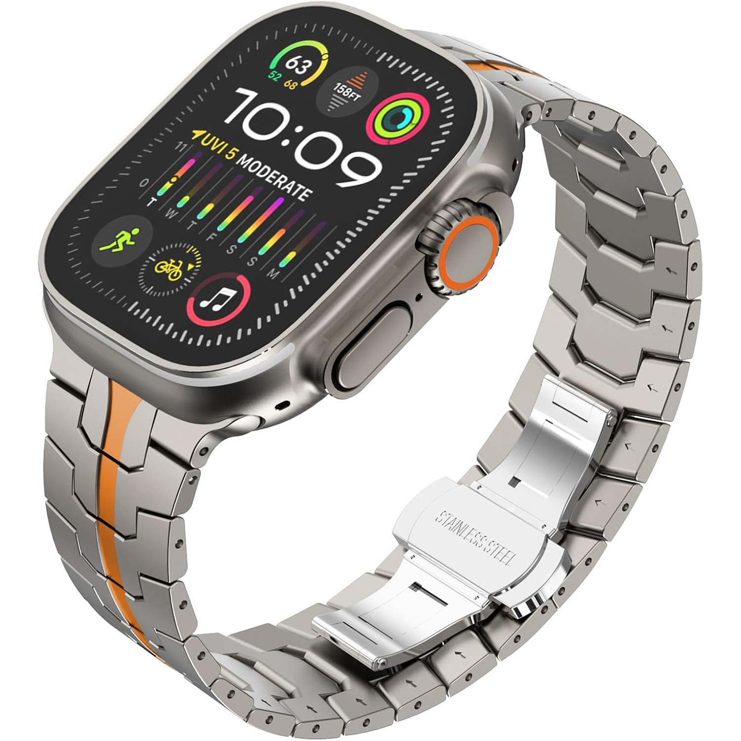 Adecuado para Apple Watch correa de acero inoxidable Apple Watch Ultra Iron Man cinturón de acero sólido hebilla de mariposa