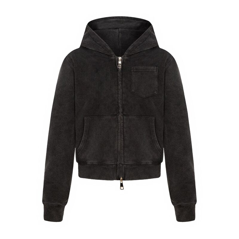 American retro men's hooded sweatshirt, washed and distressed, short style with double pockets and zipper design, loose casual cardigan jacket