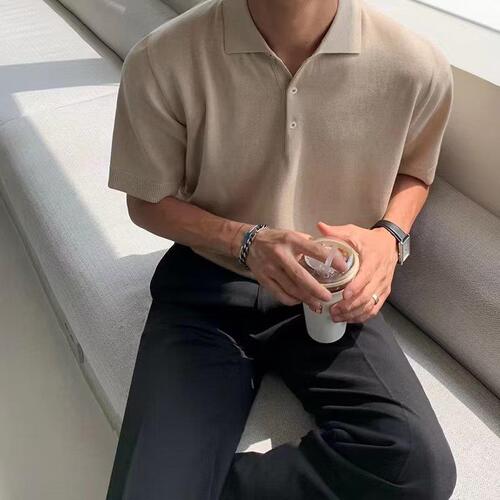 Minimalist POLO shirt trendy youth fashion lazy autumn loose fit men's long-sleeve solid color fashion  Harajuku