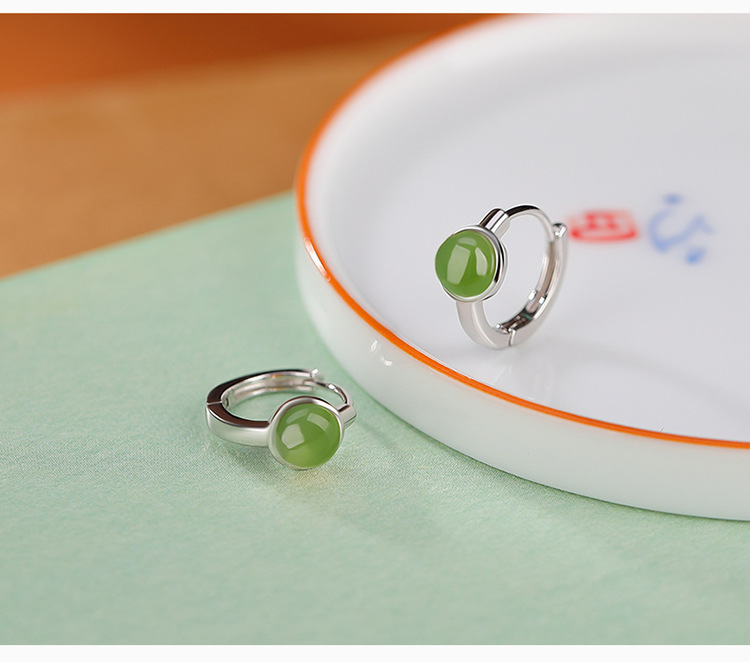 Bông tai kẹp tai nữ bạc S925 mạ vàng đính đá jasper đỏ hình hạt tròn phong cách đơn giản — Kiểu jasper màu bạc chi tiết 7
